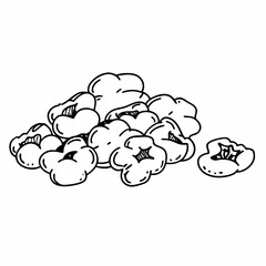 Vector art of an artistic representation of a pile of fluffy popcorn, perfect for movie night illustrations