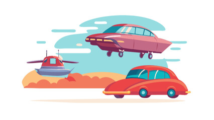 Retro futuristic flying cars and spaceship vector illustration for science fiction concept design asset