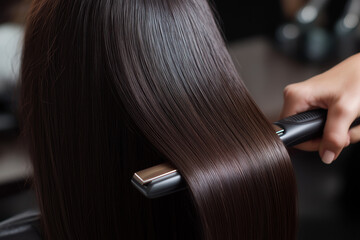 Fototapeta premium Straightening Dark, Shiny Hair