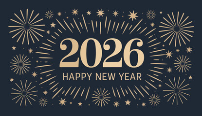  New Year 2026 Celebration – Sparkling Gold Fireworks on Deep Blue Night Sky