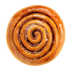 Fototapeta premium Top View of a Glazed Spiral Cinnamon Roll with Icing