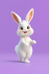 Obraz premium Adorable White Bunny Rabbit on a Purple Background for Easter Season