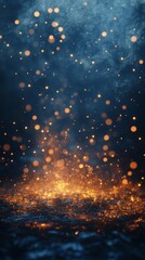 Glowing Particles Rising in Dark Mist Abstract Background