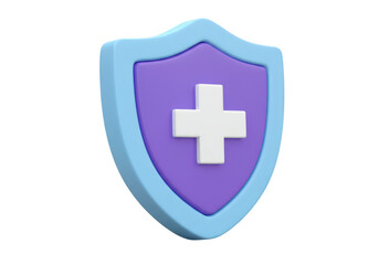 Obraz premium A 3d rendered shield with a purple center and a white cross symbol, bordered in blue isolated on transparent background