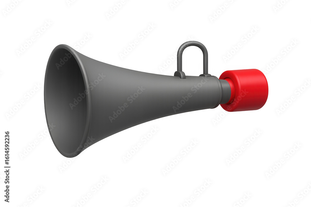 Poster 3d rendering of a gray and red megaphone on transparent background