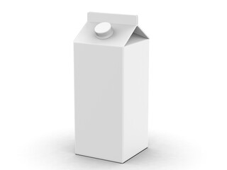Blank white carton box packaging template for milk, juice and other beverages, 3d illustratio