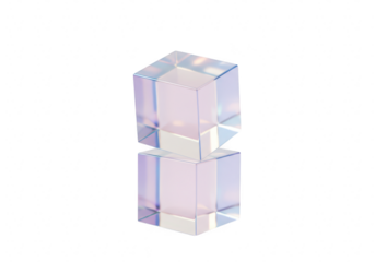 A group of clear crystal cubes scattered on a plain transparent background