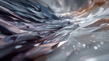 Mesmerizing 3D Render of a Dynamic Abstract Crystal Formation, Showcasing Faceted Surfaces and Subtle Light Play, Ideal for Backgrounds and Visual Effects
