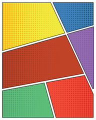 Abstract Comic Book Page Layout with Colorful Halftone Backgrounds