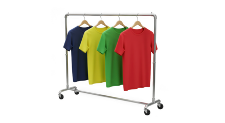 T shirts colorful on a rack isolated on transparent background