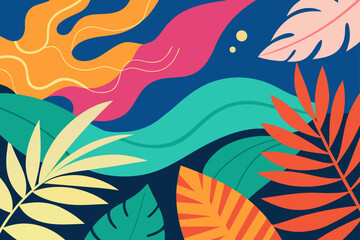 Vibrant Abstract Summer Pattern with Tropical Leaves