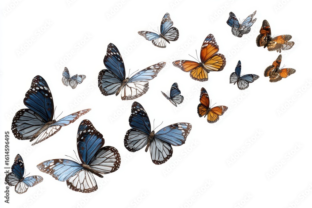 Poster brightly colored butterflies of various species isolated on a white background creating a beautiful 