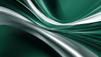 Abstract background featuring flowing green and silver metallic waves design © Sawera