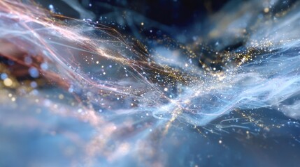 Ethereal Light Streams Featuring Glowing Particles and Delicate Filaments in a Dreamlike Atmosphere, Perfect for Conveying a Sense of Wonder, Magic