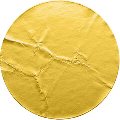 Blank golden round adhesive paper metallic sticker label isolated on white background