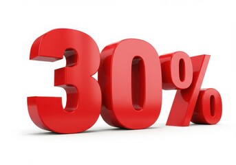 Bold red 30 percent discount symbol on white background