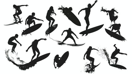 Obraz premium Surfer silhouette isolated , black silhouettes isolated on white background