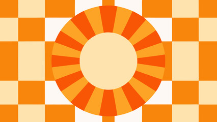 Orange and Cream Checkerboard with Sun Elements