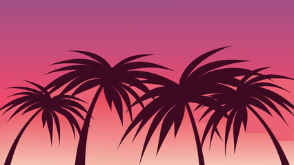 Palm Frond Silhouettes on Pink Gradient Sky