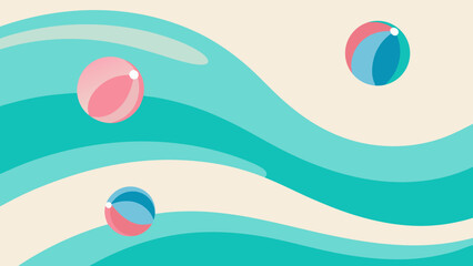 Pastel Turquoise Waves with Floating Beach Balls