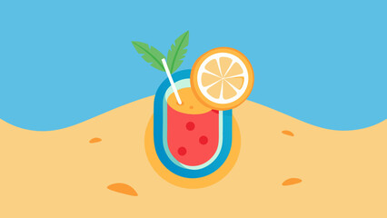 Top Down Tropical Drink with Fruit Slices Beach