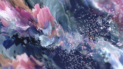 Dreamy 3D Render of a Swirling Abstract Cloudscape with Pastel Colors and Glittering Particles, Evoking a Sense of Wonder and Imagination, Perfect for Creative Projects