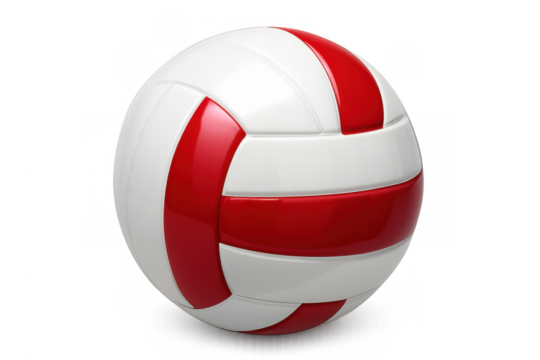 Red and white volleyball ball rotating on transparent background