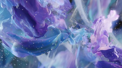 Dreamy 3D Render of Flowing Fabric with Glittering Particles, Showcasing Ethereal Beauty and Delicate Movement, Perfect for Fashion