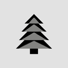 Obraz premium Stylized geometric pine tree with grey and black layers on white graphic
