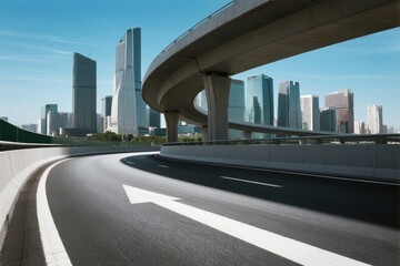 Naklejka premium Modern Cityscape with Elevated Roadway and Skyscrapers