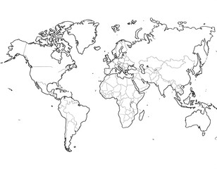 Fototapeta premium Simple black outline world map