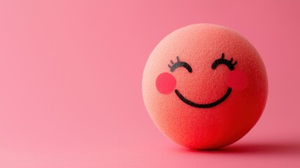Cheerful round emoji on pink background