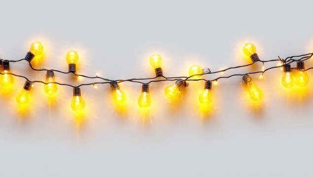 Warm yellow string lights on white background - Powered by Adobe