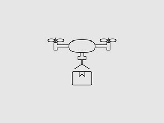 A simple outline illustration of a drone in flight