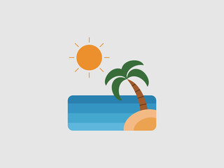 A stylized illustration depicting a summer scene with an orange sun and its rays