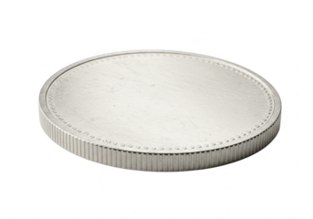 A single silver coin isolated on a transparent background, representing monetary value