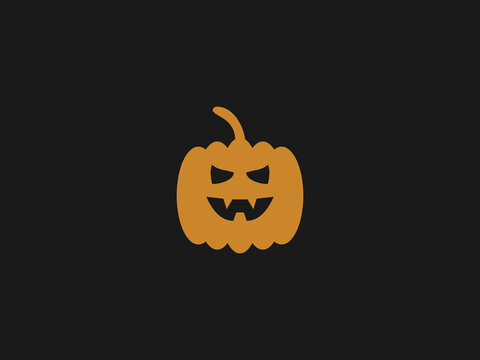 A solid orange illustration of a carved pumpkin with a mischievous