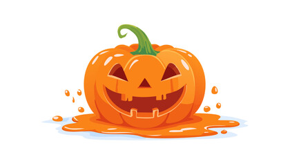 Cartoon pumpkin melting with a wide grin, creating a gooey Halloween mess.
