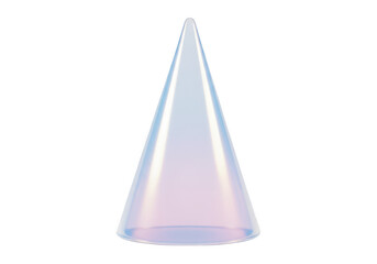 A translucent iridescent cone shape shimmers with pastel colors against a transparent background