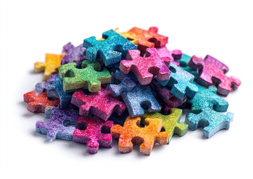 Pile of colorful puzzle pieces