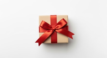 Gift box with red ribbon isolated on white background