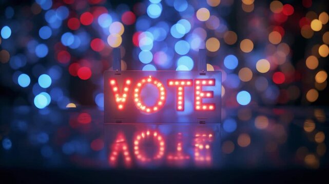 Concept of internet voting with the word 'vote' shining brightly in the center of a dark blue background, symbolizing the importance and impact of voting in modern society.