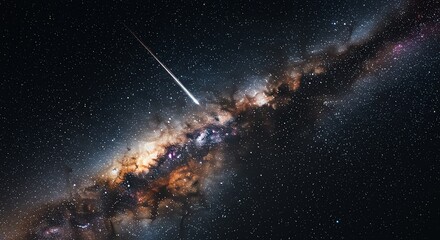 Fototapeta premium Meteor streak across Milky Way galaxy night sky