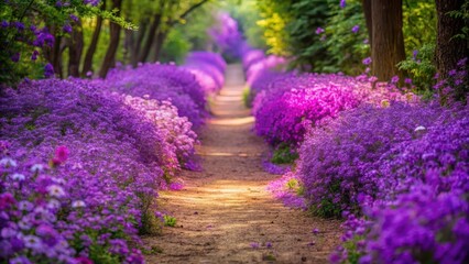 Dense purple petals shrouding a hidden pathway amidst a sea of vibrant wildflowers