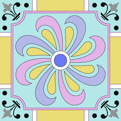 Italian ceramic tile pattern. Mediterranean porcelain pottery. Ethnic folk ornament.