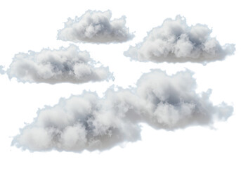 Several fluffy white clouds scattered across a bright sky isolated on transparent background
