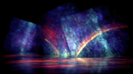 Image showcases captivating arrangement of geometric shapes illuminated with vibrant colors, creating mesmerizing visual effect. interplay of light and shadow evokes sense of depth and intrigue