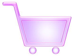 3D shopping cart icon in glass style purple tone, symbolizing online shopping, e-commerce, retail, or product purchase