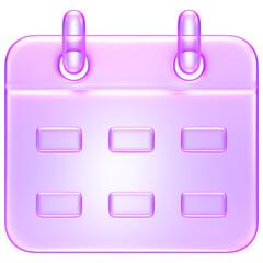 3D calendar icon in purple translucent glass style, representing date, schedule, planner, reminder, or event management