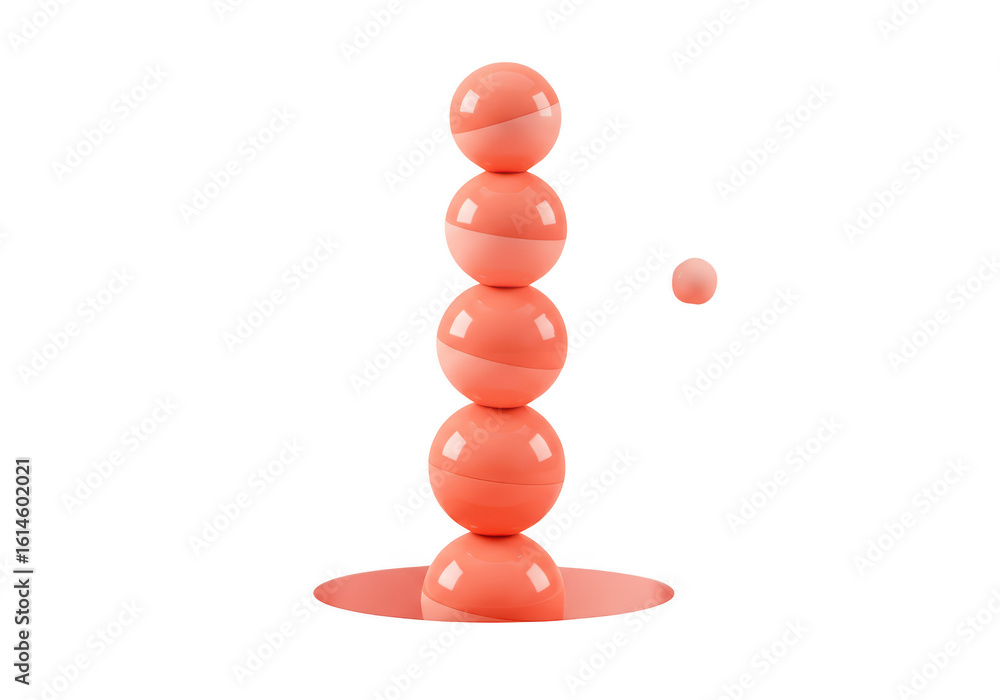 Poster a stack of shiny orange balls balanced precariously on a surface, isolated on transparent background
